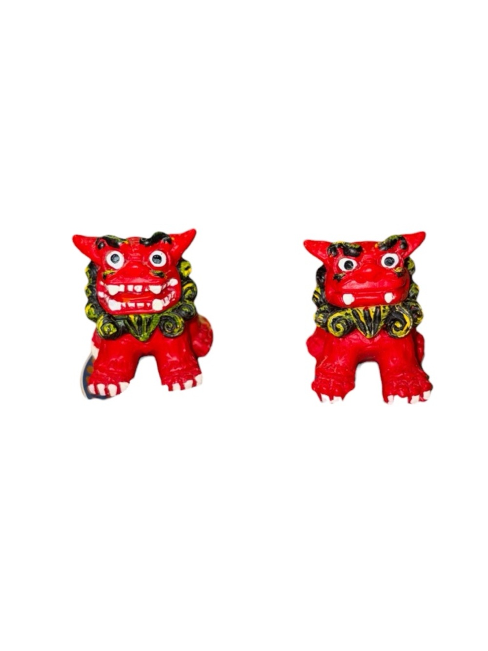 Red Shisa Guardian Figure - Traditional Decorative Figurine